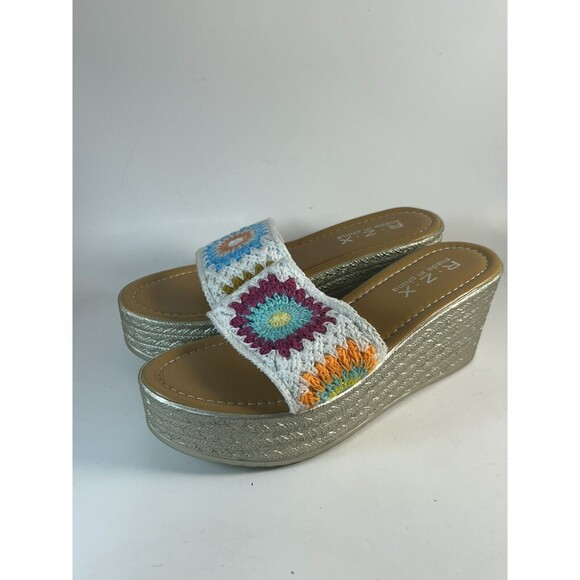 RZX Womens 3” Wedge Slides Knit Patchwork Granny Square Print Womens 7.5 New - Picture 2 of 7